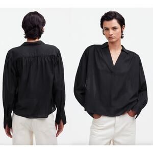 Madewell | NWT | Easy Long-Sleeve Popover Shirt in True Black | Sz XXS